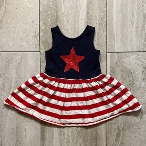 The Children's Place Navy Tank Dress with Red Star and Red & White Striped Skirt